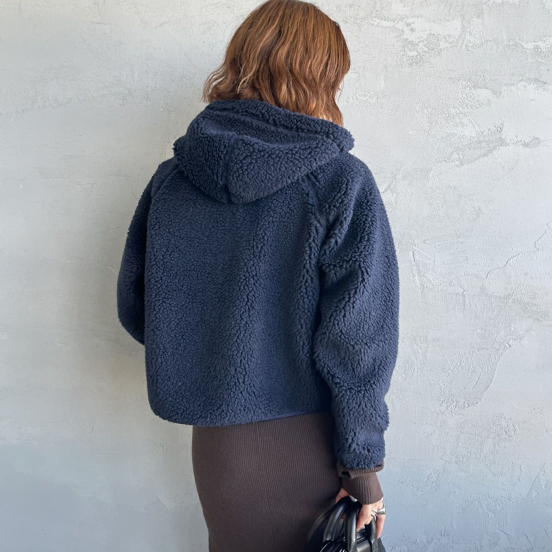 Gymphlex [ジムフレックス] ボアフードショートジャケット [GY-A0725BOA] NAVY &&モデル身長：158cm 着用サイズ：14&&