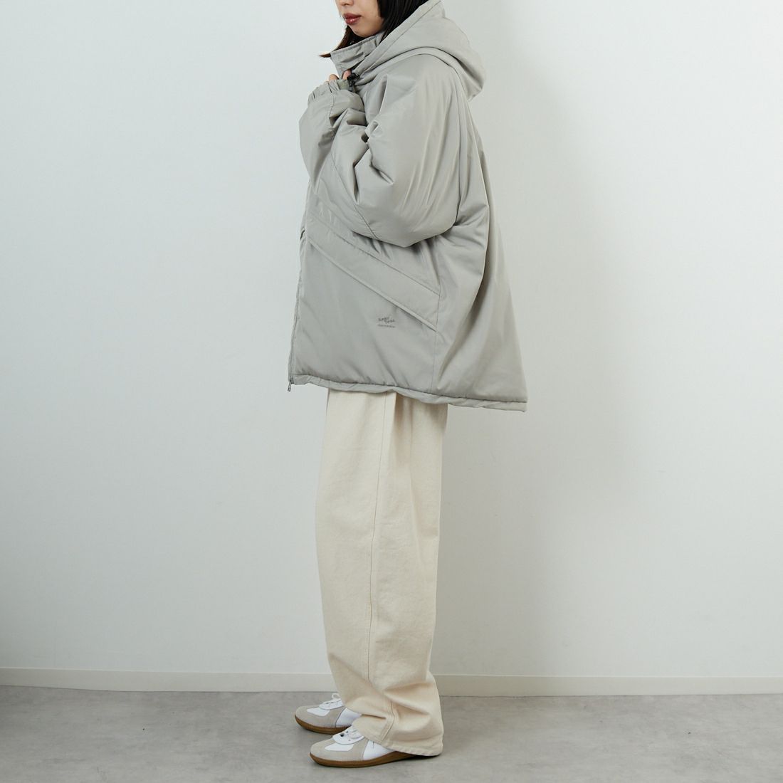ARMY TWILL SANFORIZED [アーミーツイル サンフォライズド] Pe Weather パディングジャケット [AM-2554006] GRAY &&モデル身長：162cm 着用サイズ：S&&