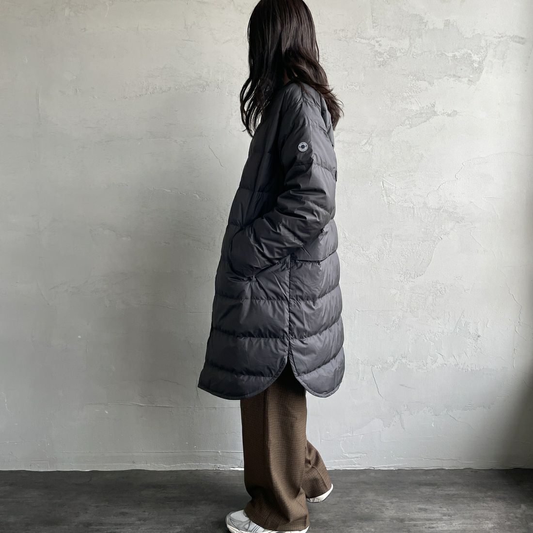 ORCIVAL [オーシバル] ラウンドネックロングコート [OR-A0602DPR] BLACK &&モデル身長：160cm 着用サイズ：2&&