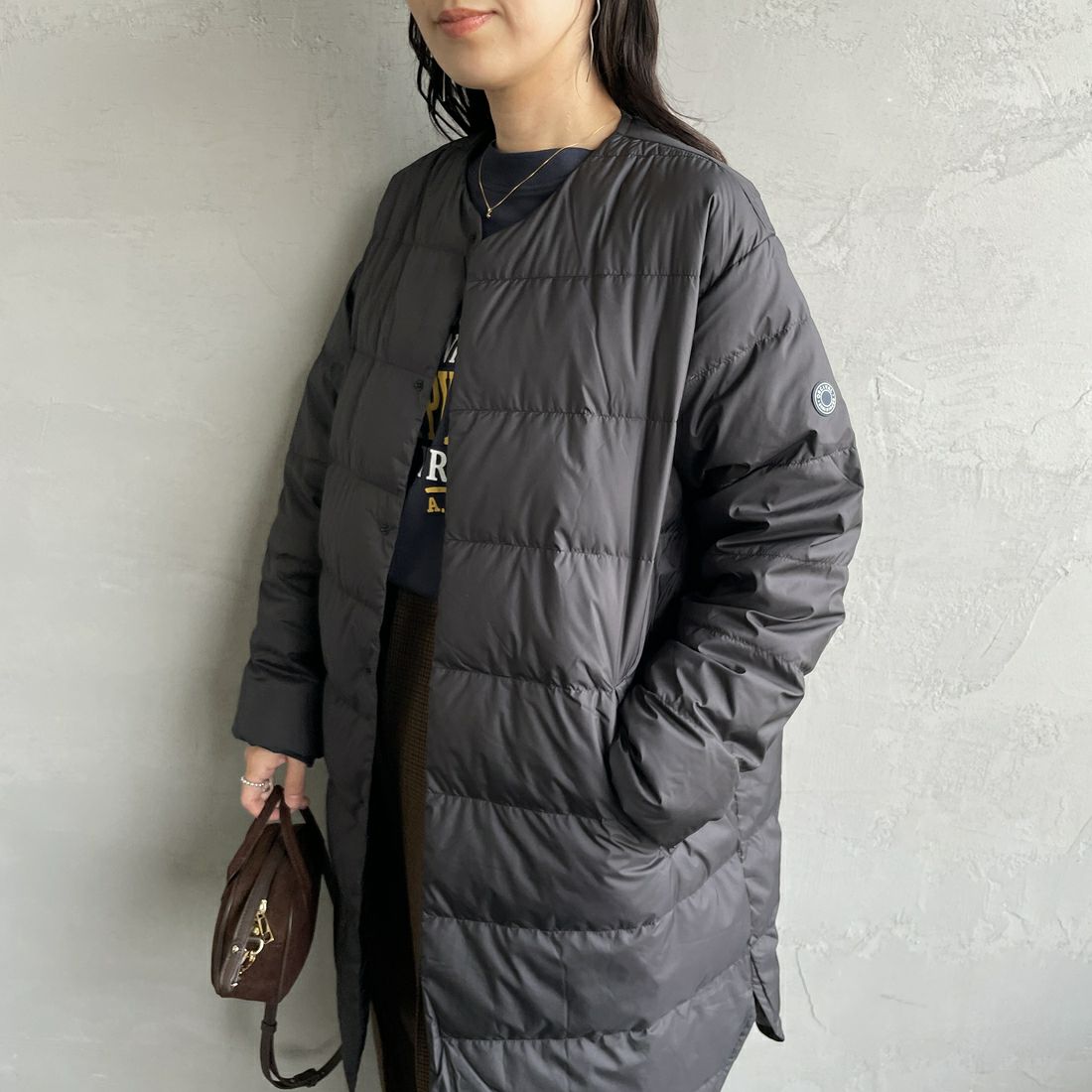 ORCIVAL [オーシバル] ラウンドネックロングコート [OR-A0602DPR] BLACK &&モデル身長：160cm 着用サイズ：2&&