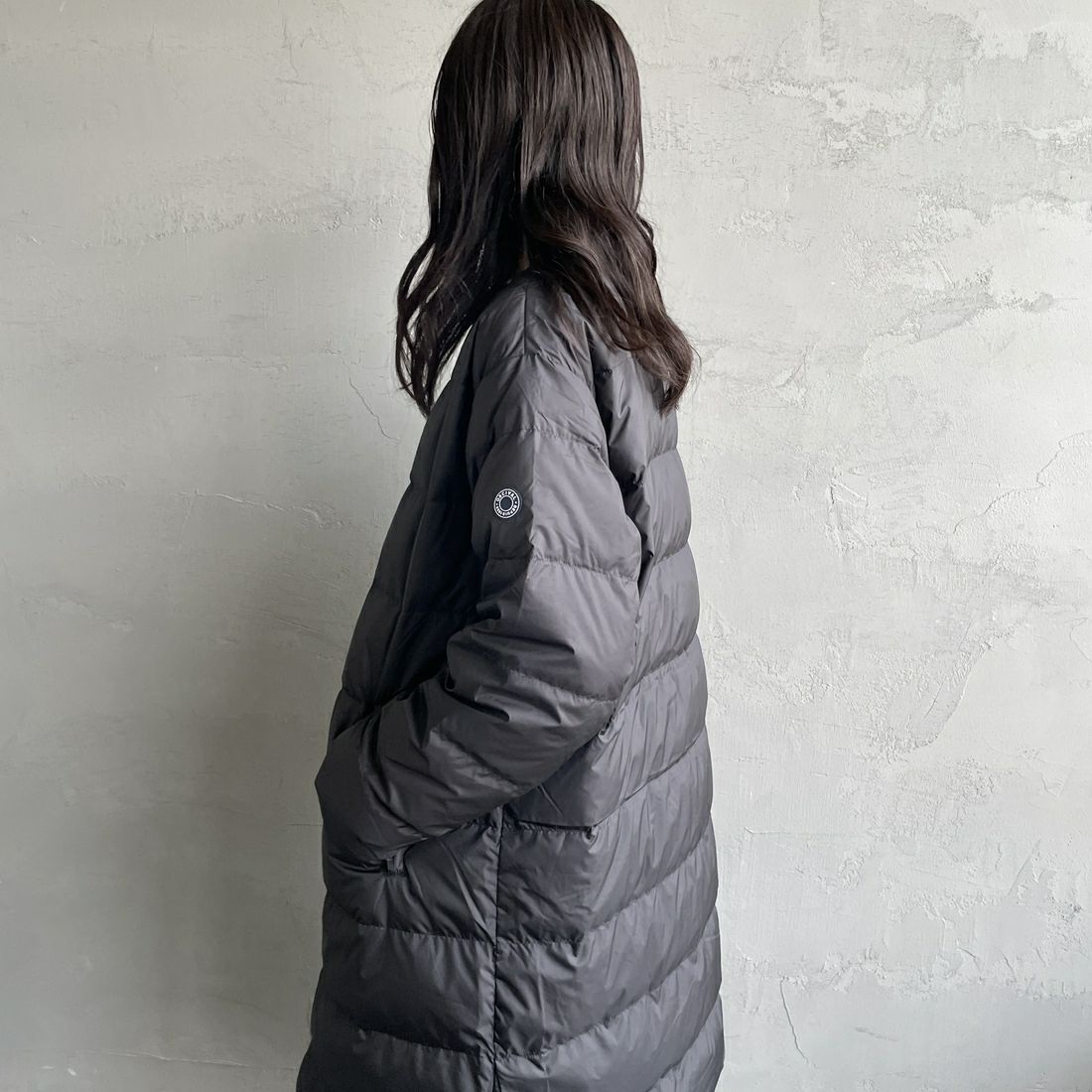 ORCIVAL [オーシバル] ラウンドネックロングコート [OR-A0602DPR] BLACK &&モデル身長：160cm 着用サイズ：2&&