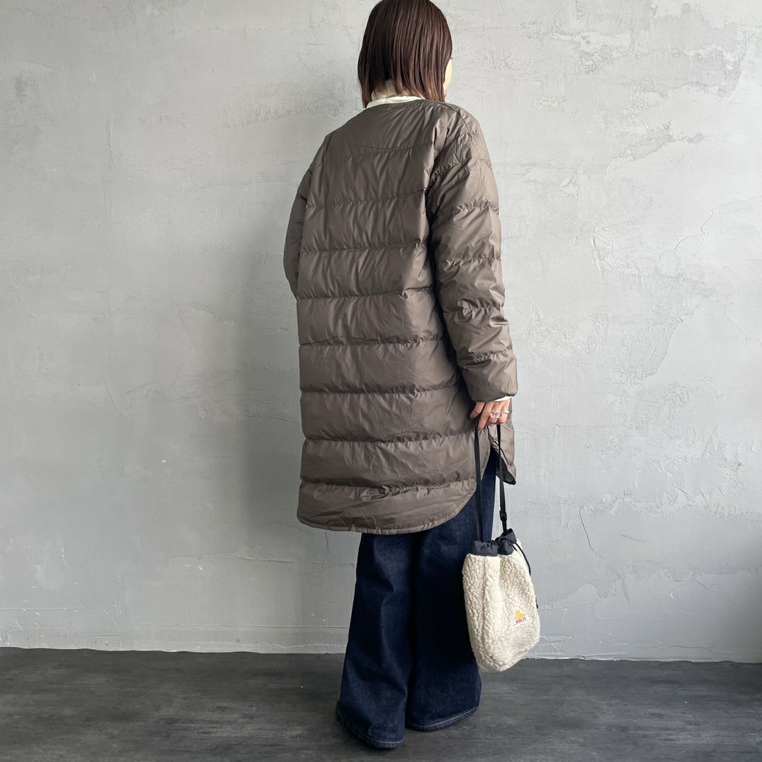 ORCIVAL [オーシバル] ラウンドネックロングコート [OR-A0602DPR] OLIVE GREE &&モデル身長：159cm 着用サイズ：2&&