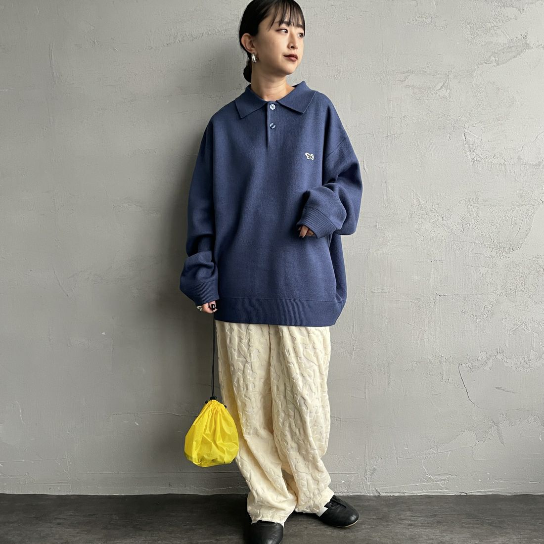 THE FOX [ザフォックス] 別注 ポロカラーニット [JFL25AW-04-JF] BLUE &&モデル身長：150cm 着用サイズ：S&&