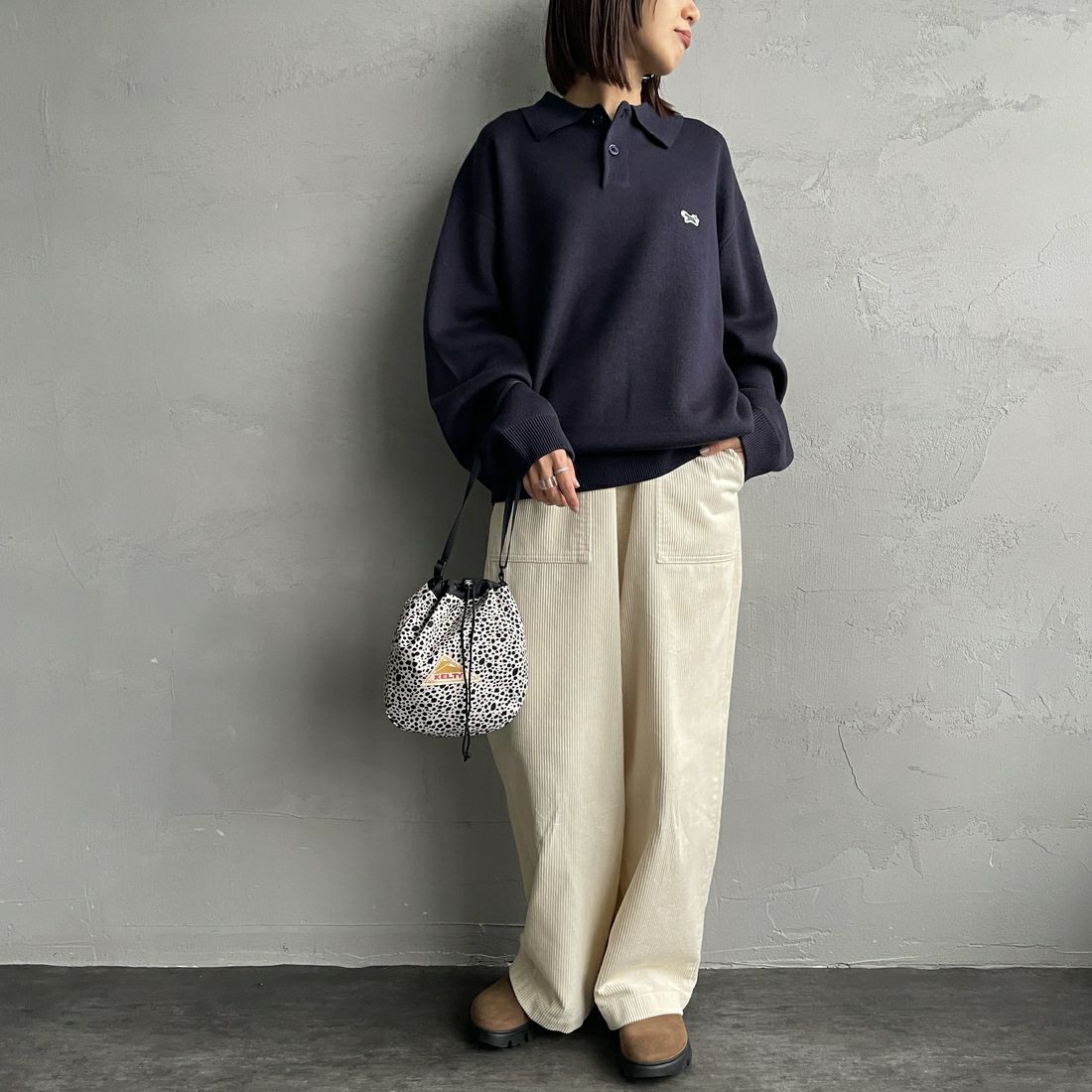 THE FOX [ザフォックス] 別注 ポロカラーニット [JFL25AW-04-JF] NAVY &&モデル身長：159cm 着用サイズ：S&&