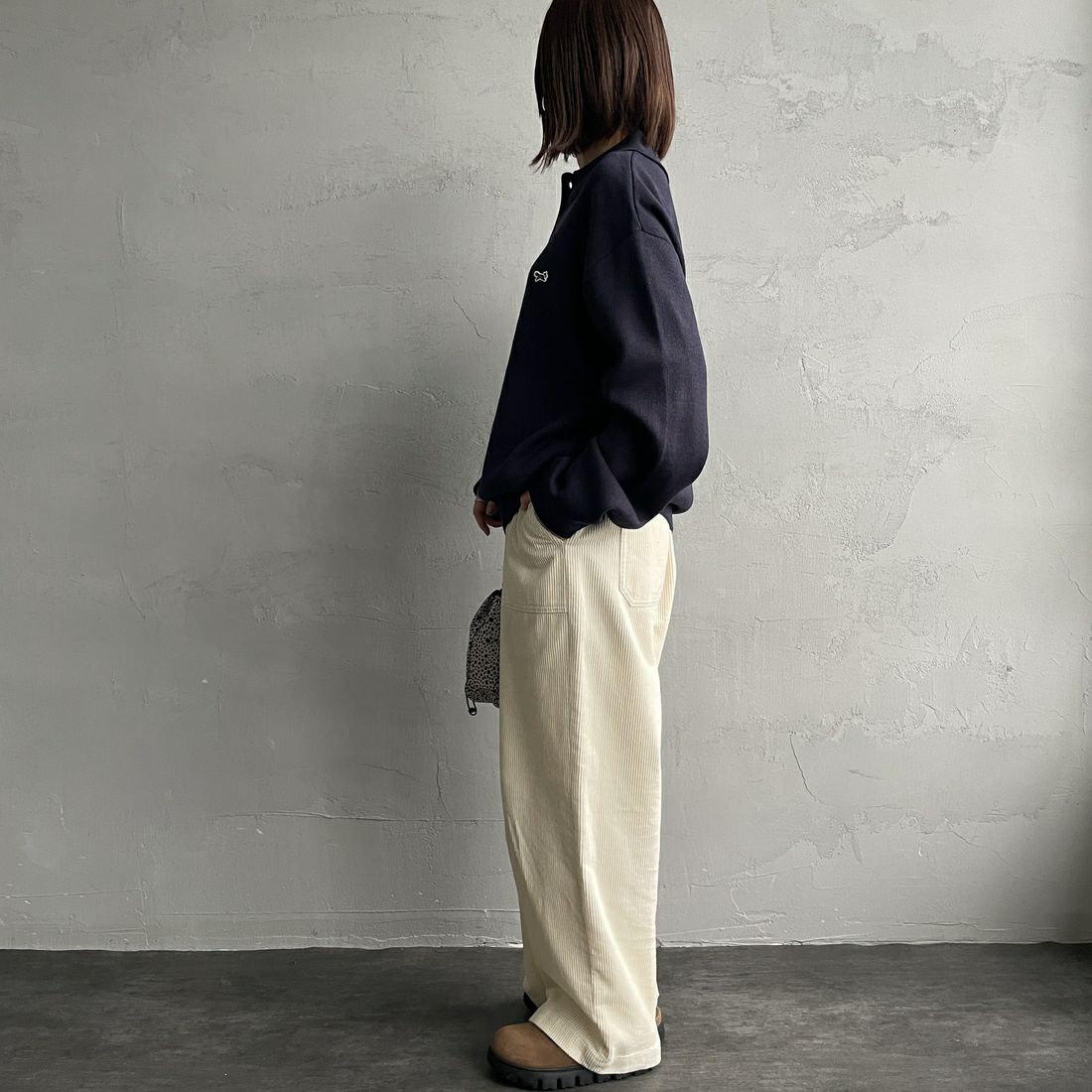 THE FOX [ザフォックス] 別注 ポロカラーニット [JFL25AW-04-JF] NAVY &&モデル身長：159cm 着用サイズ：S&&