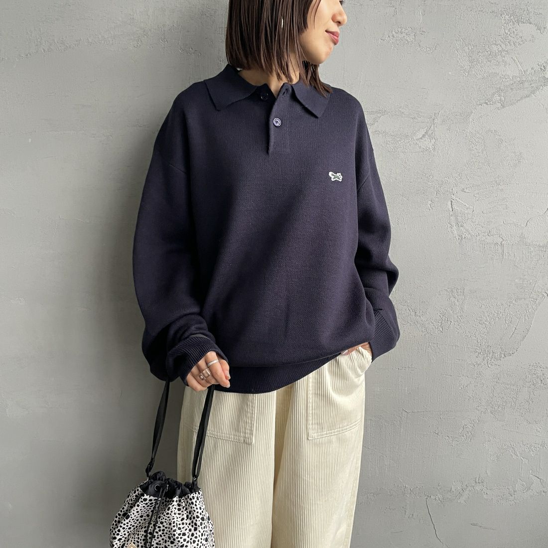 THE FOX [ザフォックス] 別注 ポロカラーニット [JFL25AW-04-JF] NAVY &&モデル身長：159cm 着用サイズ：S&&