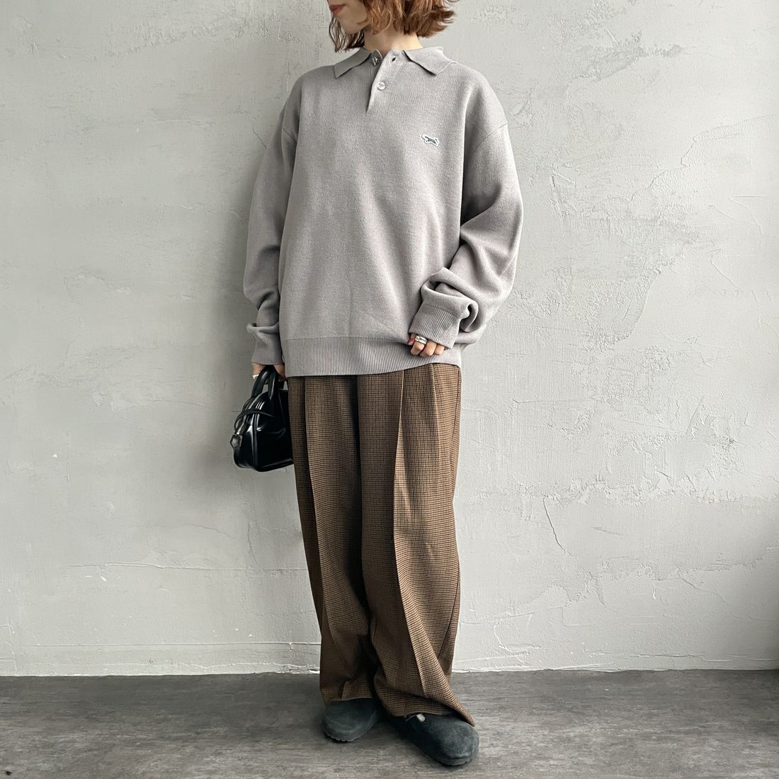 THE FOX [ザフォックス] 別注 ポロカラーニット [JFL25AW-04-JF] GRAY &&モデル身長：158cm 着用サイズ：S&&