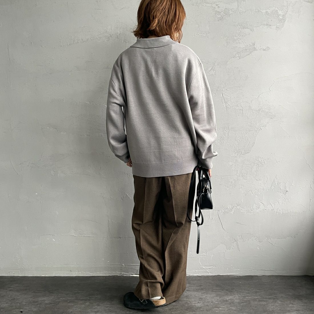 THE FOX [ザフォックス] 別注 ポロカラーニット [JFL25AW-04-JF] GRAY &&モデル身長：158cm 着用サイズ：S&&