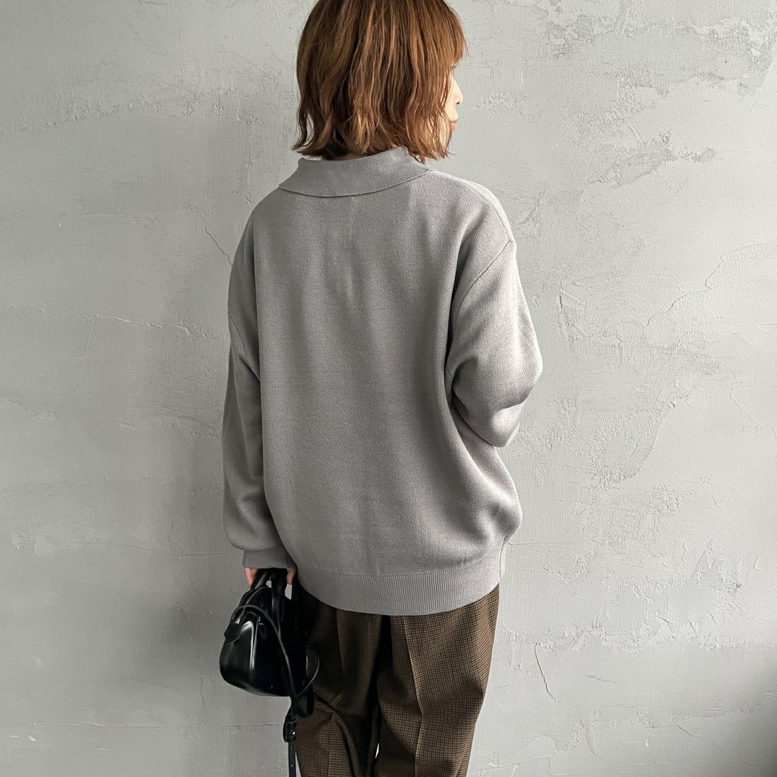THE FOX [ザフォックス] 別注 ポロカラーニット [JFL25AW-04-JF] GRAY &&モデル身長：158cm 着用サイズ：S&&