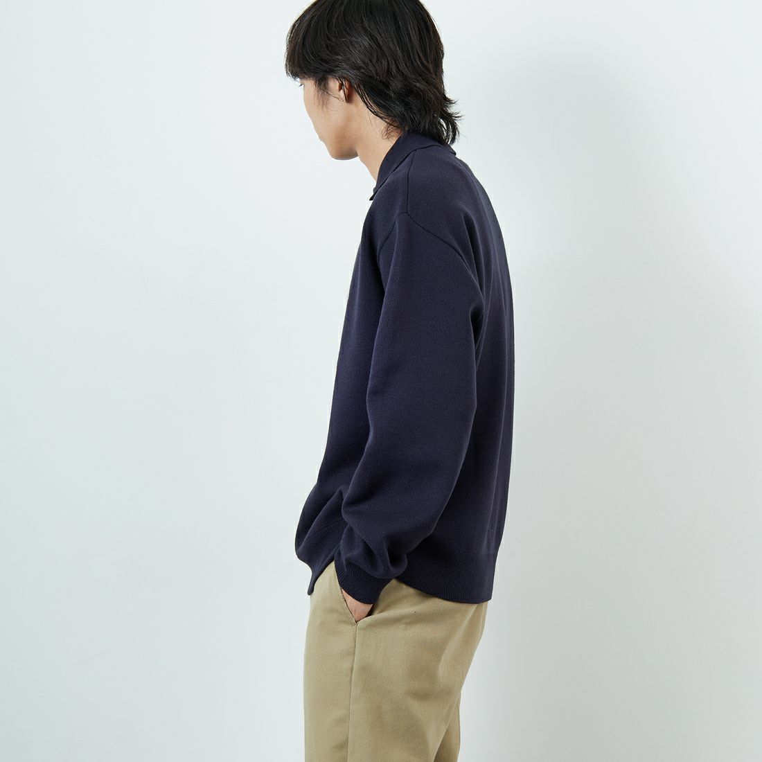 THE FOX [ザフォックス] 別注 ポロカラーニット [JFL25AW-04-JF] NAVY &&モデル身長：179cm 着用サイズ：L&&