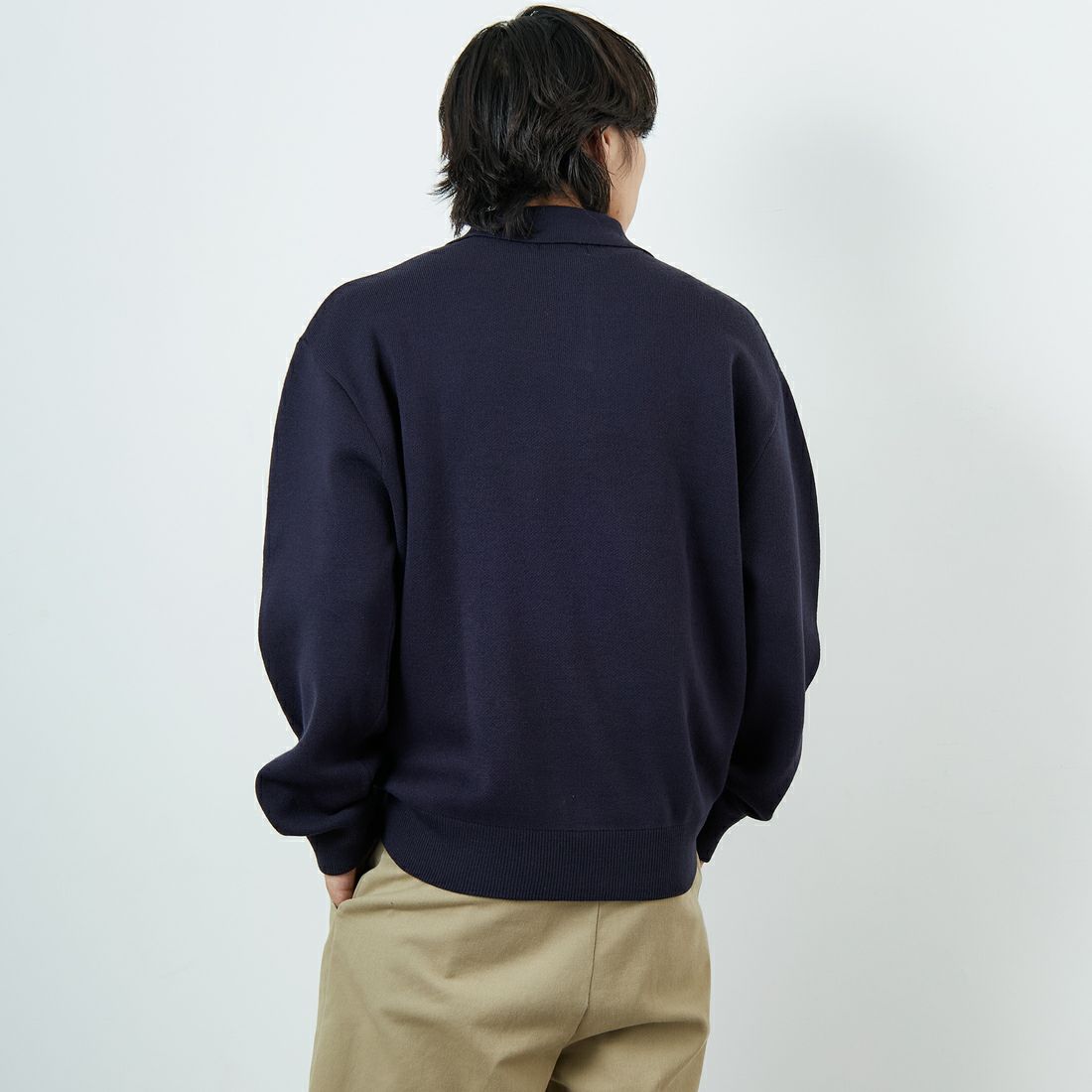 THE FOX [ザフォックス] 別注 ポロカラーニット [JFL25AW-04-JF] NAVY &&モデル身長：179cm 着用サイズ：L&&