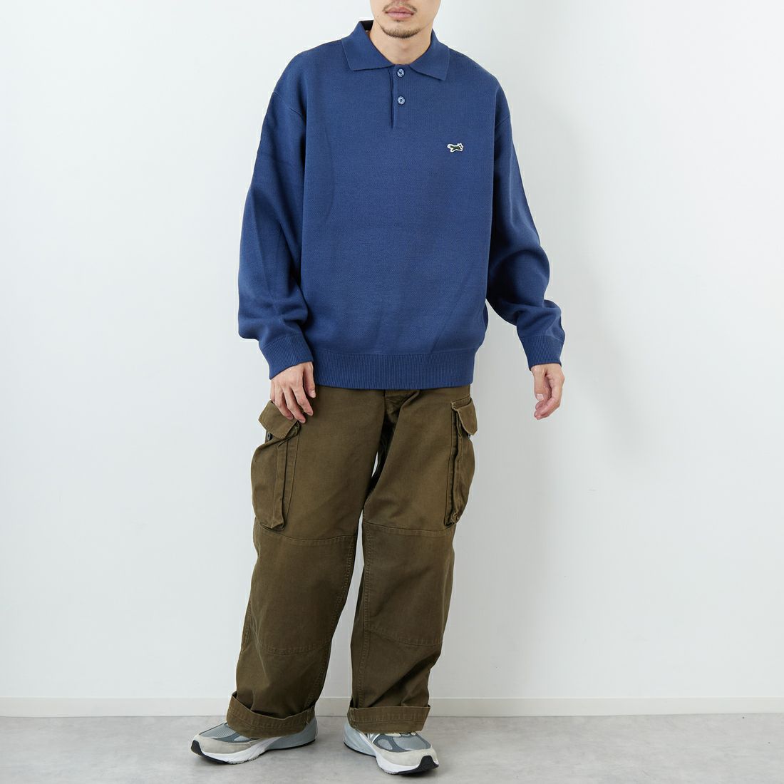 THE FOX [ザフォックス] 別注 ポロカラーニット [JFL25AW-04-JF] BLUE &&モデル身長：168cm 着用サイズ：M&&
