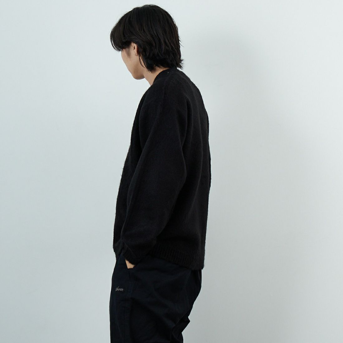 THE FOX [ザフォックス] 別注 シャギーニットカーディガン [JFL25AW-05-JF] BLACK &&モデル身長：179cm 着用サイズ：M&&