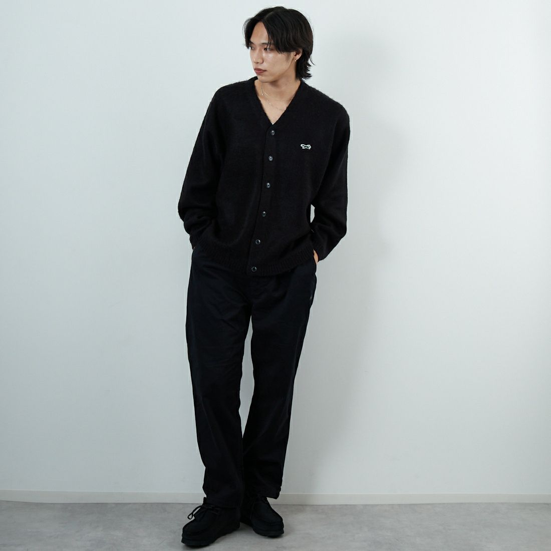 THE FOX [ザフォックス] 別注 シャギーニットカーディガン [JFL25AW-05-JF] BLACK &&モデル身長：179cm 着用サイズ：M&&