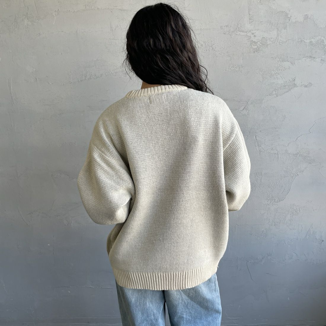 THE FOX [ザフォックス] 別注 アニマル柄クルーネックジャガードニット [JFL25AW-09-JF] NATURAL &&モデル身長：162cm 着用サイズ：S&&