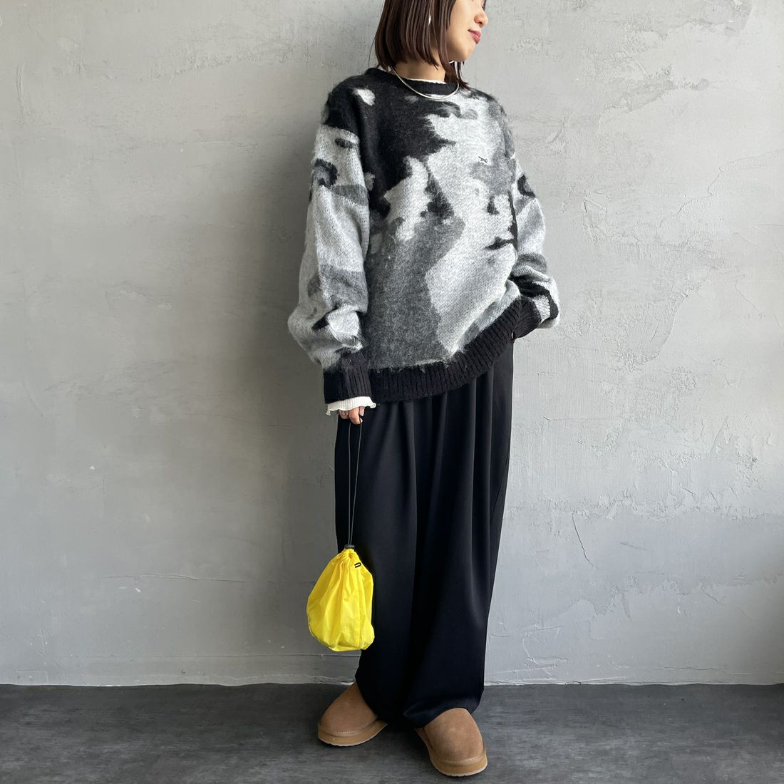 THE FOX [ザフォックス] 別注 ジャギークルーネックニット [JFL25AW-06-JF] BLK ｱﾌﾞｽﾄﾗ &&モデル身長：159cm 着用サイズ：S&&