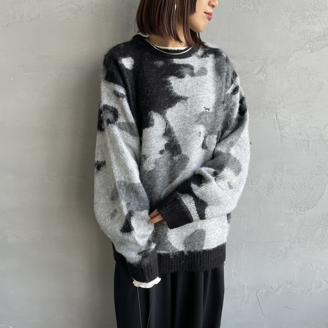 THE FOX [ザフォックス] 別注 ジャギークルーネックニット [JFL25AW-06-JF] BLK ｱﾌﾞｽﾄﾗ &&モデル身長：159cm 着用サイズ：S&&