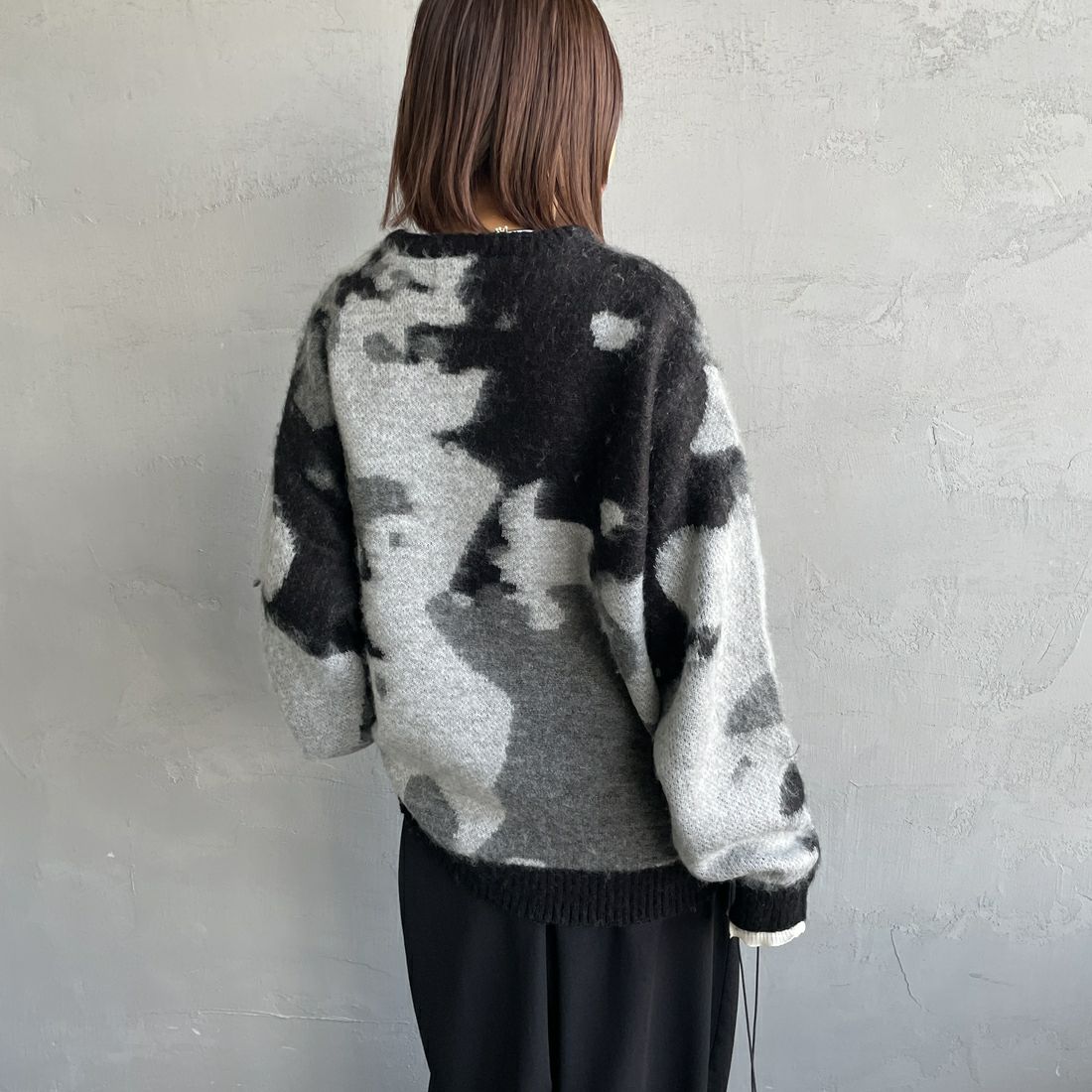 THE FOX [ザフォックス] 別注 ジャギークルーネックニット [JFL25AW-06-JF] BLK ｱﾌﾞｽﾄﾗ &&モデル身長：159cm 着用サイズ：S&&