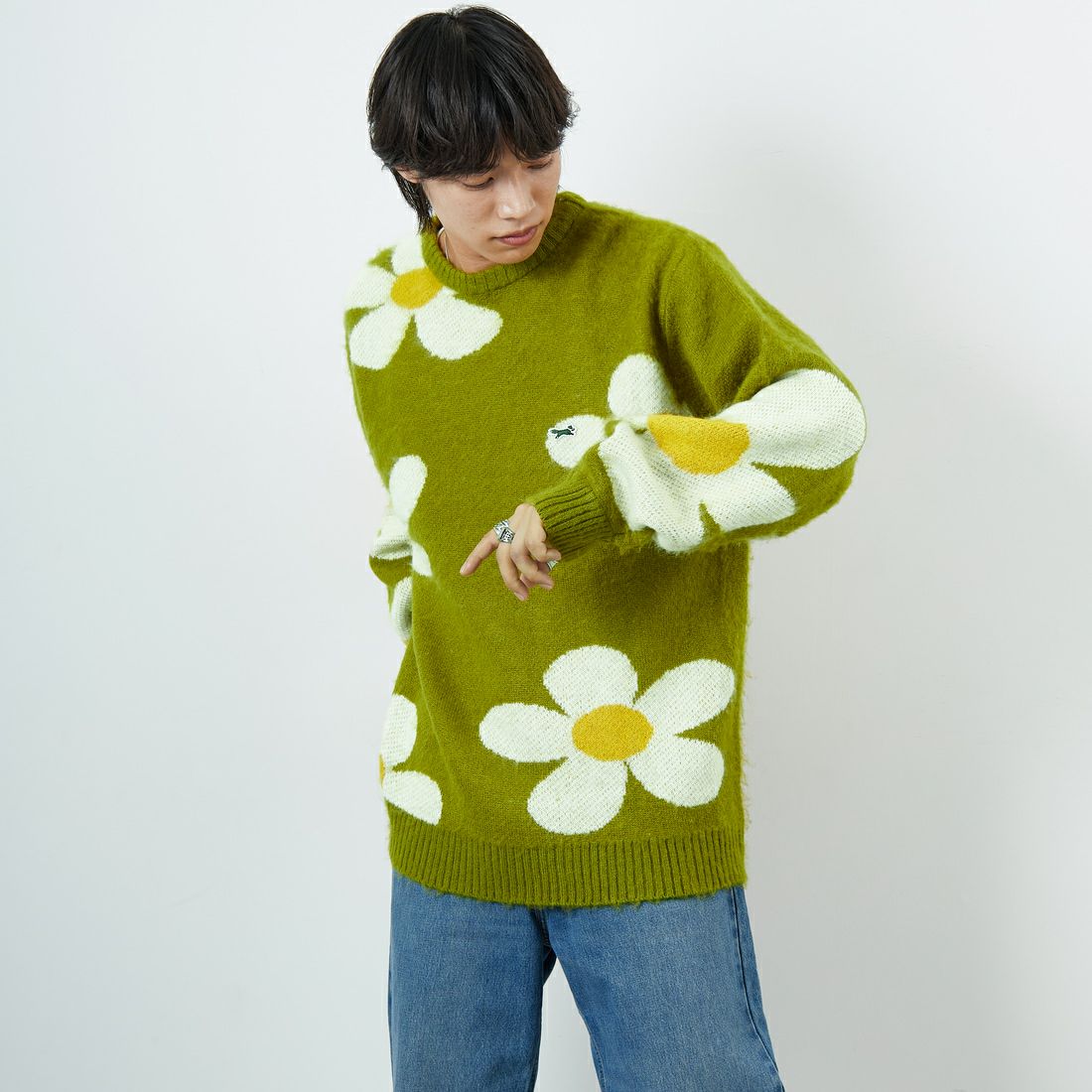 THE FOX [ザフォックス] 別注 ジャギークルーネックニット [JFL25AW-06-JF] PSC ﾊﾅ &&モデル身長：179cm 着用サイズ：L&&