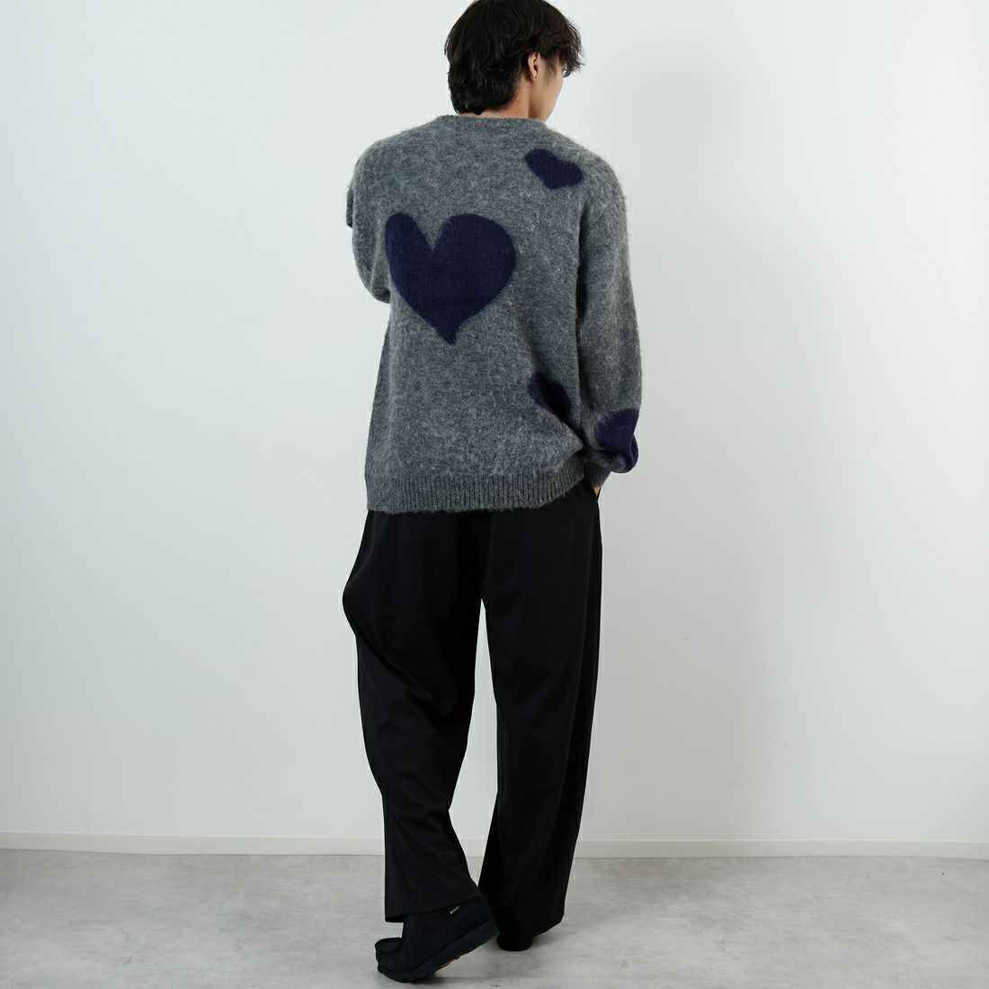 THE FOX [ザフォックス] 別注 ジャギークルーネックニット [JFL25AW-06-JF] GRY ﾊｰﾄ &&モデル身長：179cm 着用サイズ：L&&