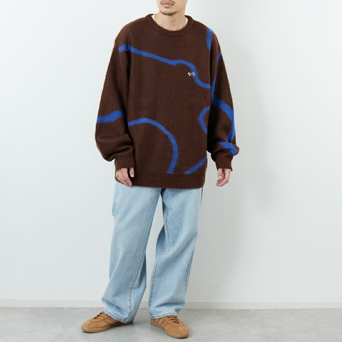 THE FOX [ザフォックス] 別注 ジャギークルーネックニット [JFL25AW-06-JF] BRN ﾗｲﾝ &&モデル身長：168cm 着用サイズ：L&&