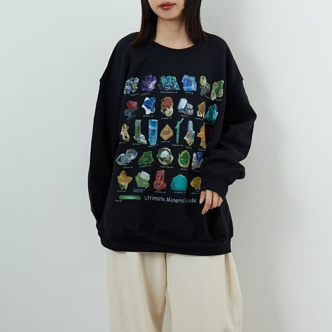 Atalas Screen Printing [アトラス スクリーン プリンティング] アルティメットミネラルガイドスウェット [MINERAL-GUIDE] BLACK &&モデル身長：162cm 着用サイズ：L&&