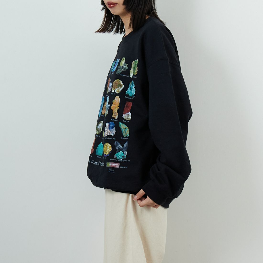 Atalas Screen Printing [アトラス スクリーン プリンティング] アルティメットミネラルガイドスウェット [MINERAL-GUIDE] BLACK &&モデル身長：162cm 着用サイズ：L&&