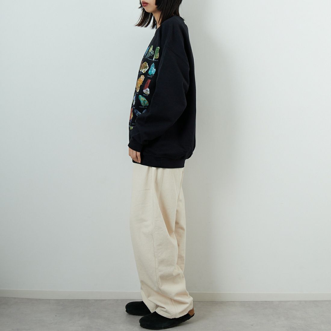 Atalas Screen Printing [アトラス スクリーン プリンティング] アルティメットミネラルガイドスウェット [MINERAL-GUIDE] BLACK &&モデル身長：162cm 着用サイズ：L&&