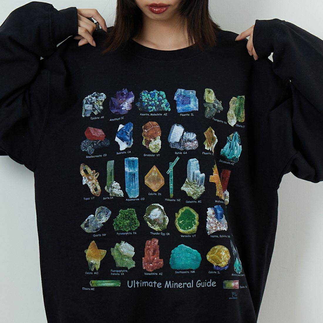 Atalas Screen Printing [アトラス スクリーン プリンティング] アルティメットミネラルガイドスウェット [MINERAL-GUIDE] BLACK &&モデル身長：162cm 着用サイズ：L&&