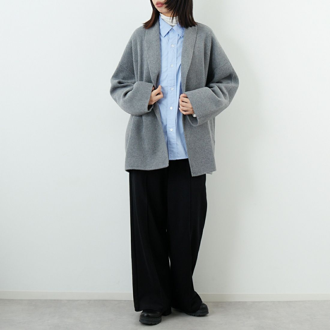 Jeans Factory Clothes [ジーンズファクトリークローズ] リバーウールコート [21256054] 002 ｸﾞﾚｰ &&モデル身長：162cm 着用サイズ：F&&