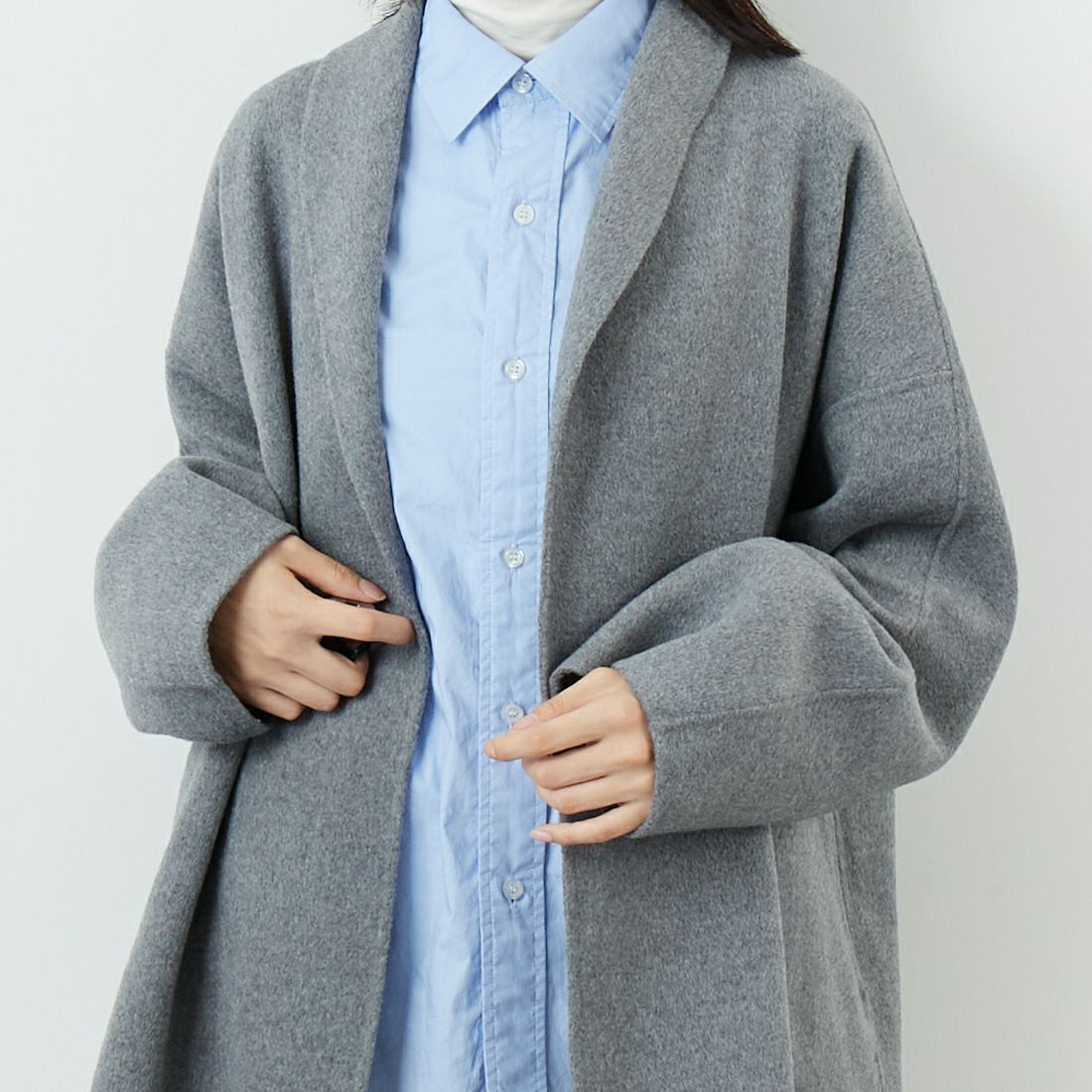 Jeans Factory Clothes [ジーンズファクトリークローズ] リバーウールコート [21256054] 002 ｸﾞﾚｰ &&モデル身長：162cm 着用サイズ：F&&