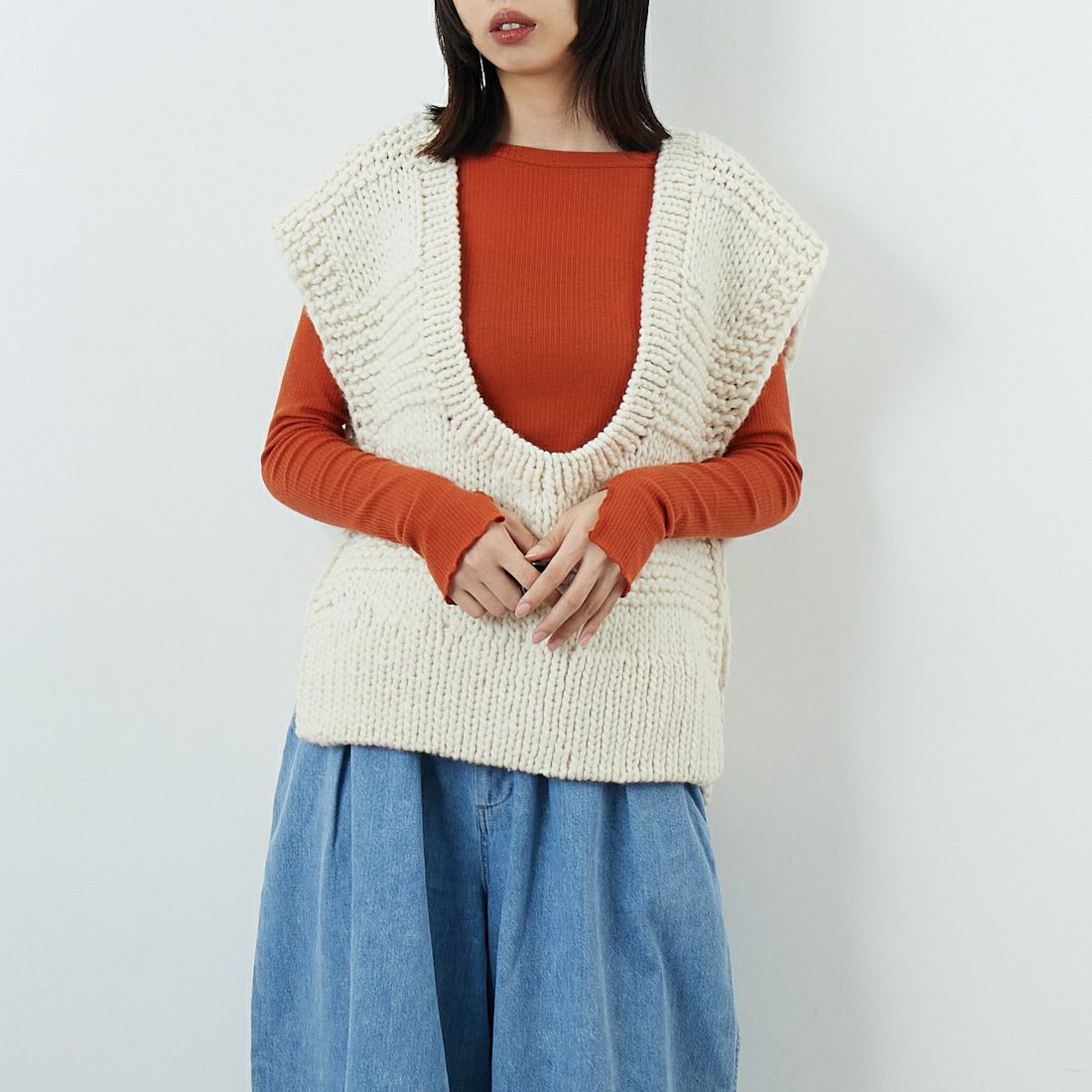 anuke [アンヌーク] Uネックハンドニットベスト [62520510] IVR