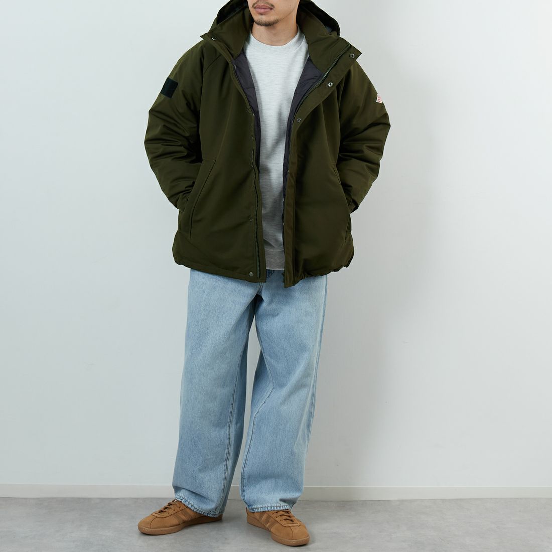 DANTON [ダントン] アーミーフーデッドジャケット [DT-A0030TPR] OLIVE &&モデル身長：168cm 着用サイズ：M&&