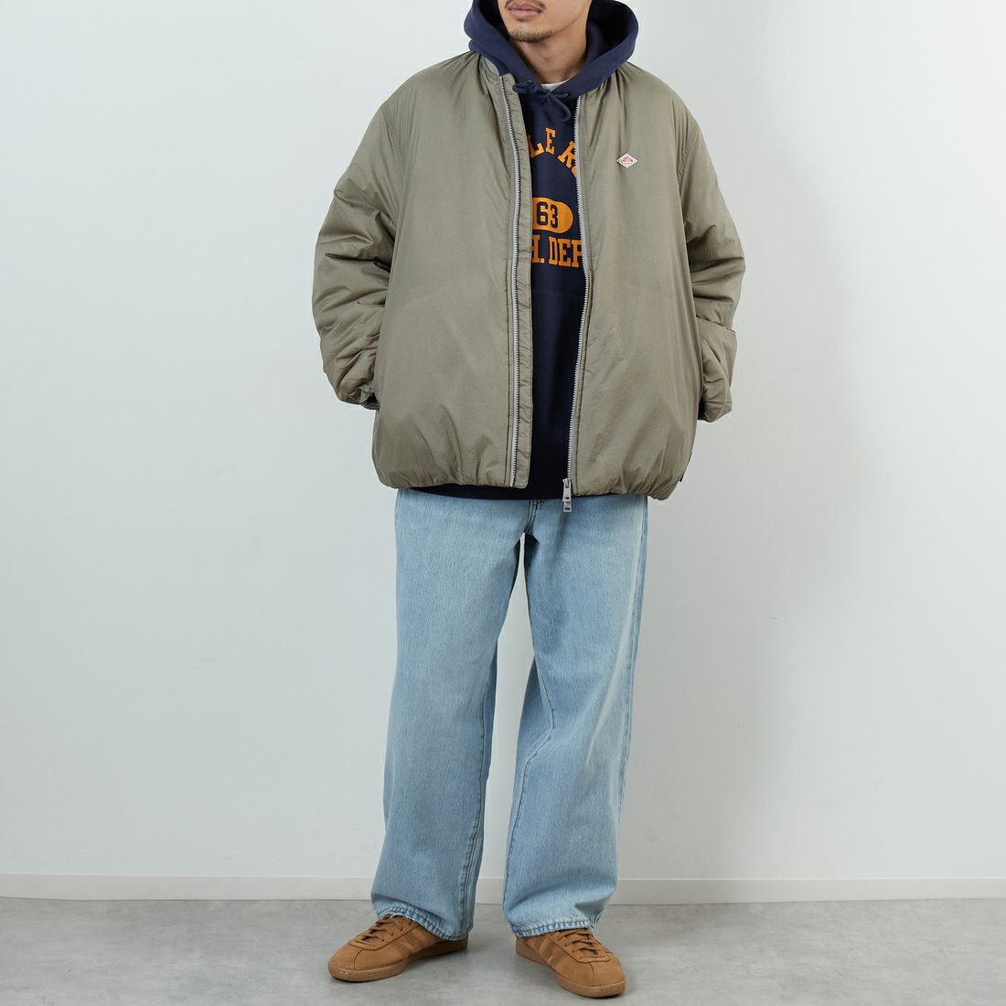 DANTON [ダントン] ナイロンボンバージャケット [DT-A0705PRD] GREIGE &&モデル身長：168cm 着用サイズ：S&&