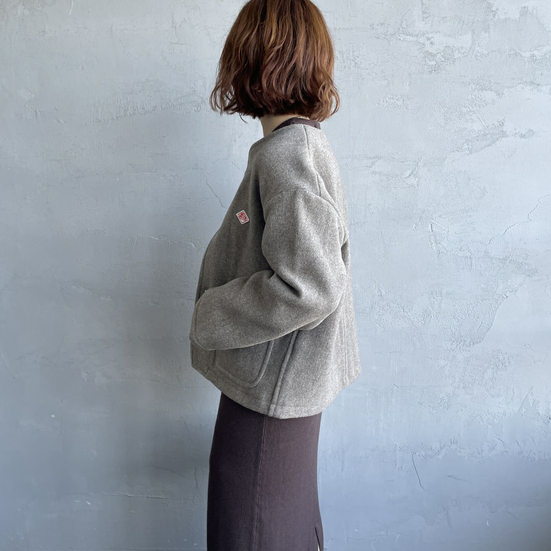 DANTON [ダントン] ウールライトパイルノーカラージャケット [DT-A0013WLP]H.BEIGE &&モデル身長：158cm 着用サイズ：36&&