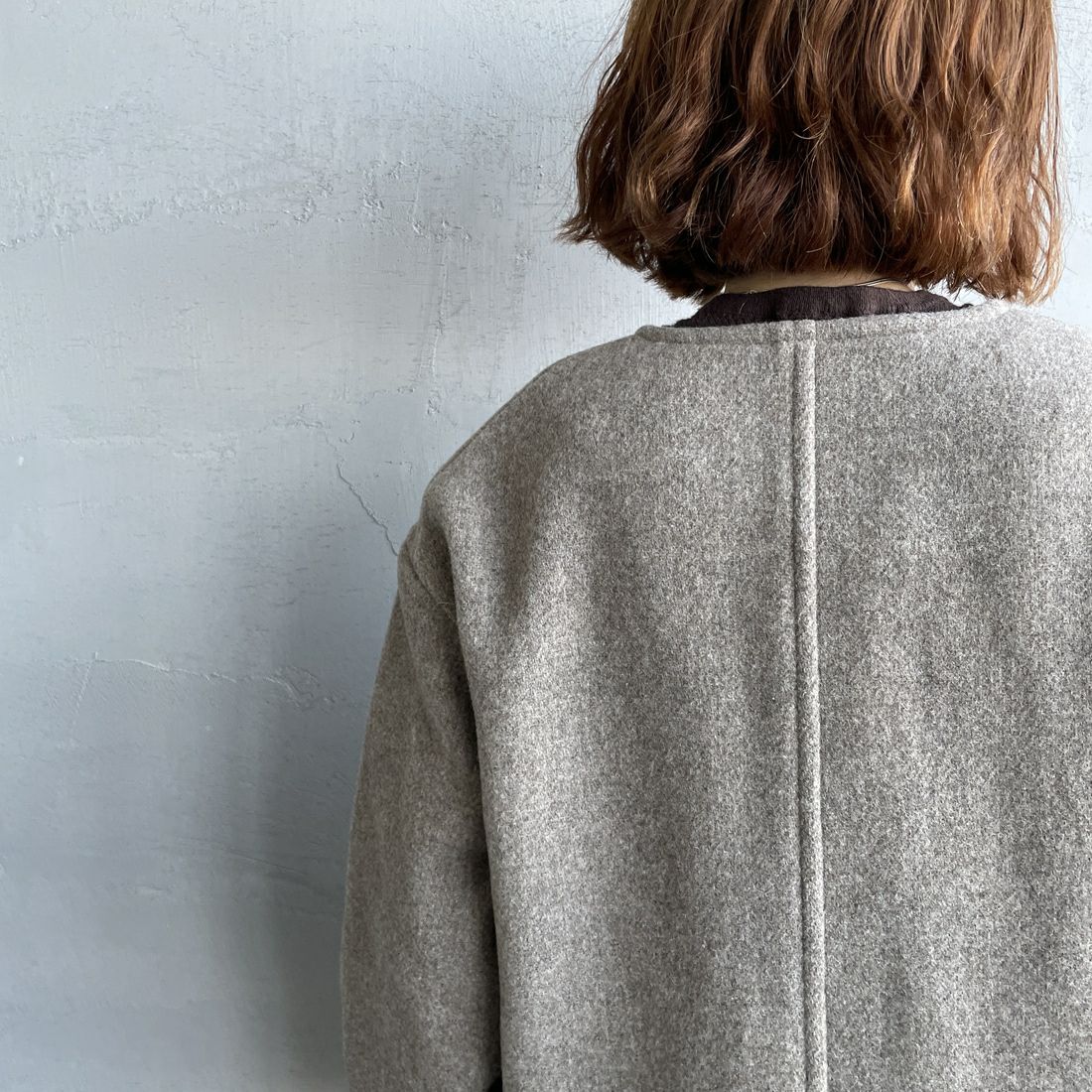 DANTON [ダントン] ウールライトパイルノーカラージャケット [DT-A0013WLP]H.BEIGE &&モデル身長：158cm 着用サイズ：36&&