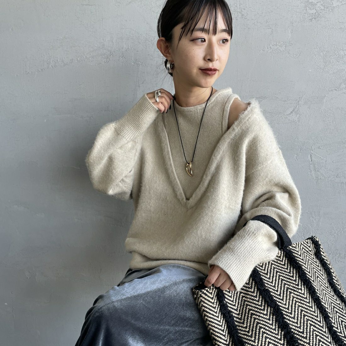 22 BEIGE&&モデル身長：150cm 着用サイズ：F&&