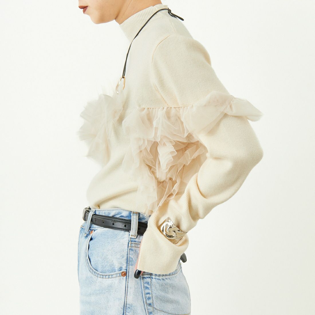 nenom [ネノム] マルチWAY チュールドッキングニットプルオーバー [NE25131042] 02 OFF &&モデル身長：150cm 着用サイズ：F&&