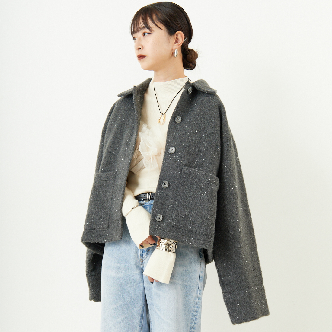 nenom [ネノム] マルチWAY チュールドッキングニットプルオーバー [NE25131042] 02 OFF &&モデル身長：150cm 着用サイズ：F&&