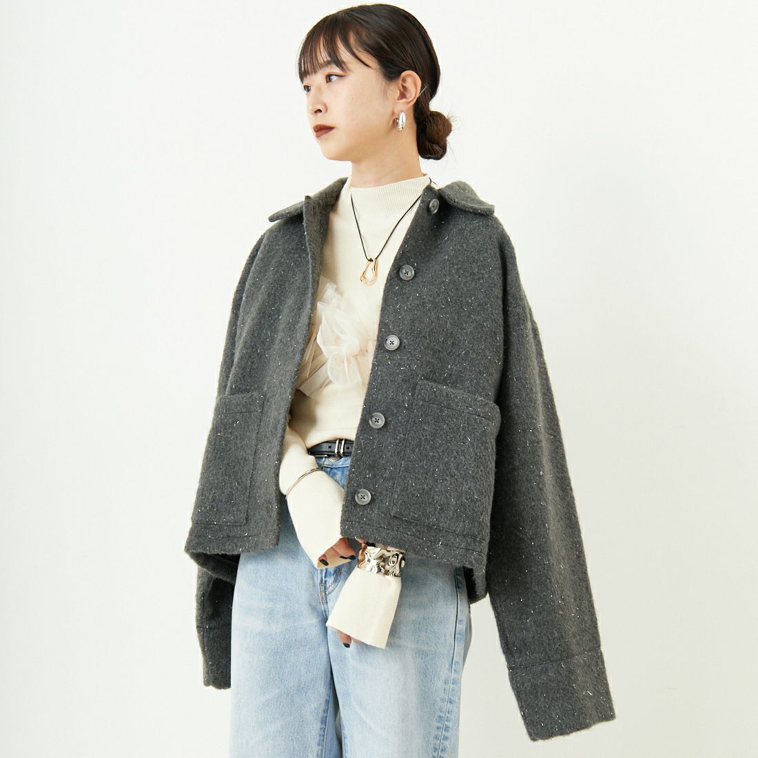 nenom [ネノム] マルチWAY チュールドッキングニットプルオーバー [NE25131042] 02 OFF &&モデル身長：150cm 着用サイズ：F&&