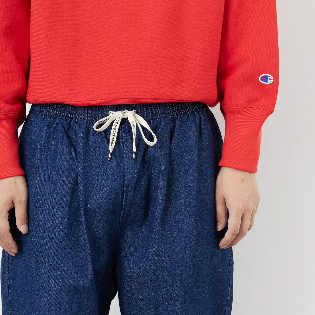 UNIVERSAL OVERALL [ユニバーサルオーバーオール] 別注 シェフパンツ [U2533601IN-JF] O.W DENIM &&モデル身長：179cm 着用サイズ：L&&