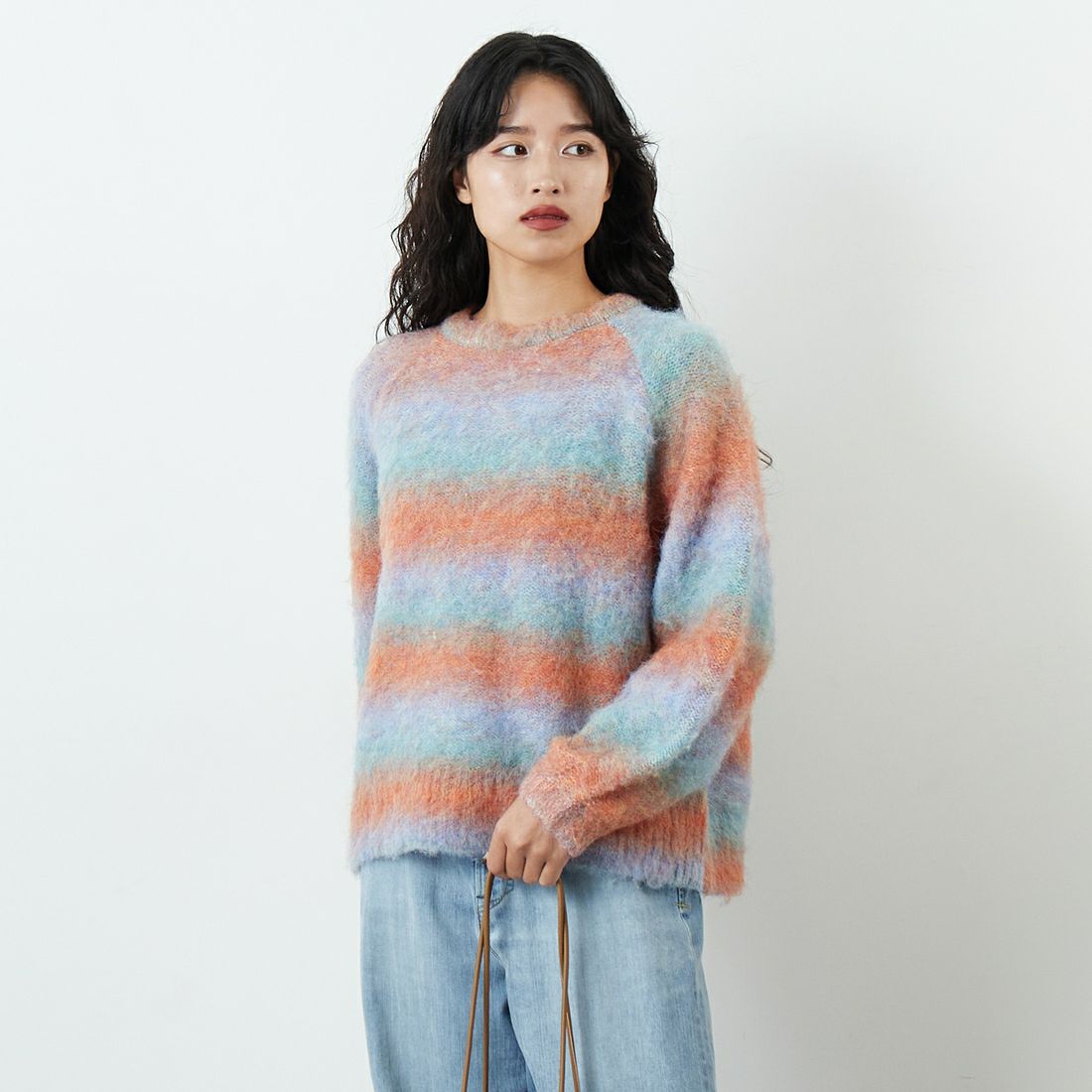 CLOCHE [クロシェ] マルチカラーニットトップス [55285552] ｵﾚﾝｼﾞ &&モデル身長：162cm 着用サイズ：2&&