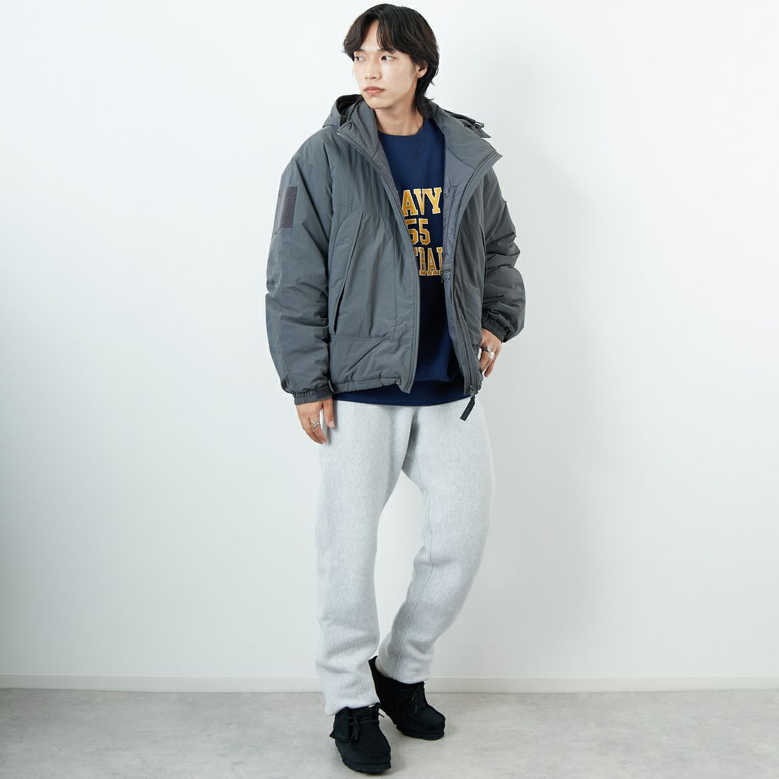 WILD THINGS [ワイルドシングス] ショートモンスターパーカー [WT25102SK] GREY &&モデル身長：179cm 着用サイズ：L&&