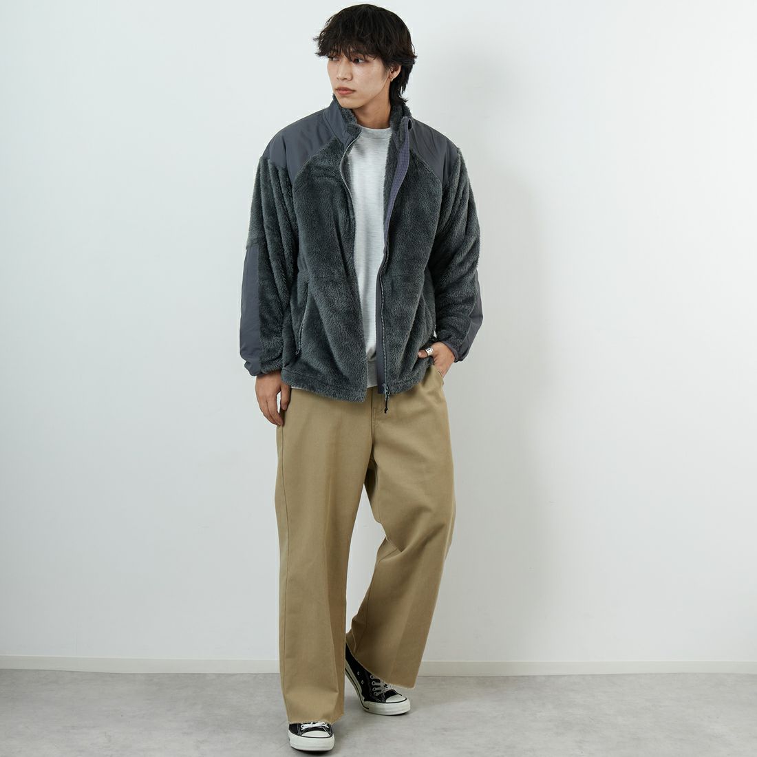 WILD THINGS [ワイルドシングス] LEVEL3 シャギージャケット [WT252-026] F.GREY &&モデル身長：179cm 着用サイズ：M&&