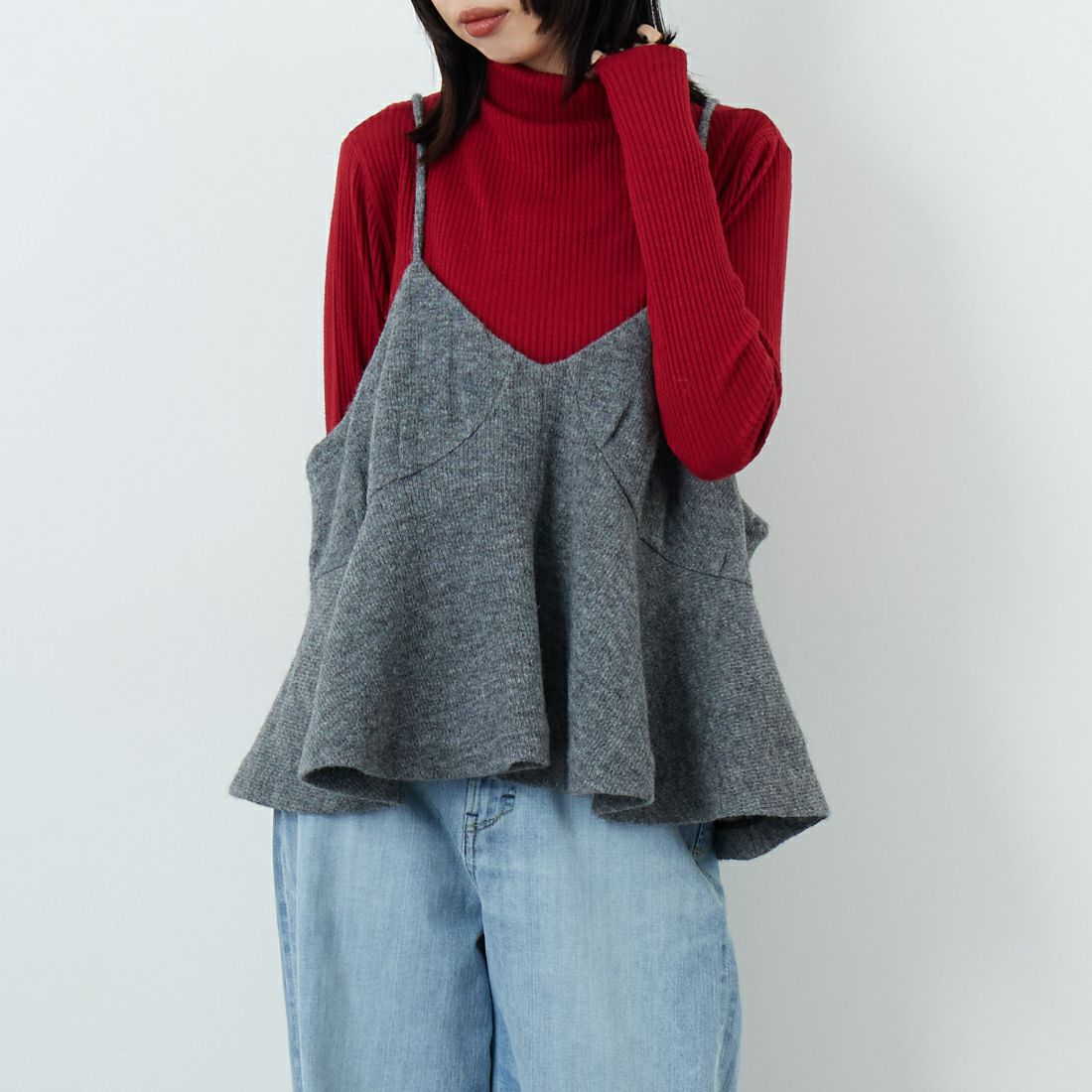 crinkle crinkle crinkle [クリンクル クリンクル クリンクル] ウールミックス ランジェリーキャミソール [CC-4023] GREY &&モデル身長：162cm 着用サイズ：F&&