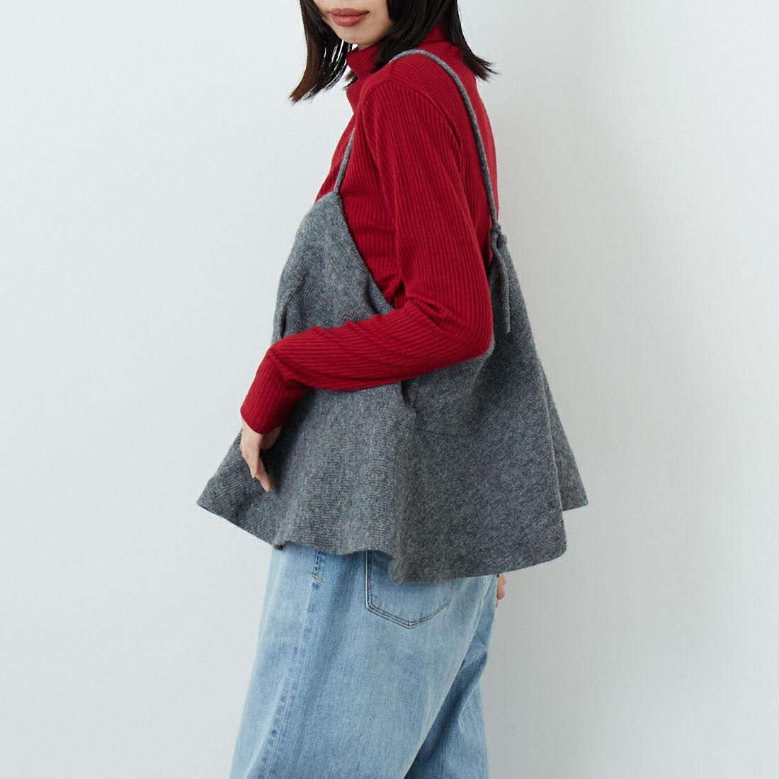 crinkle crinkle crinkle [クリンクル クリンクル クリンクル] ウールミックス ランジェリーキャミソール [CC-4023] GREY &&モデル身長：162cm 着用サイズ：F&&