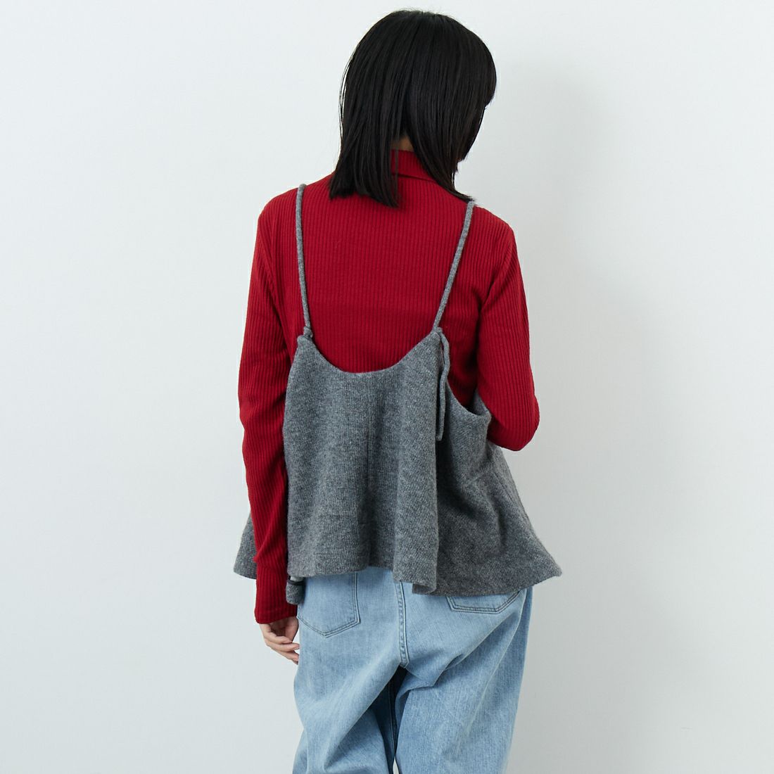 crinkle crinkle crinkle [クリンクル クリンクル クリンクル] ウールミックス ランジェリーキャミソール [CC-4023] GREY &&モデル身長：162cm 着用サイズ：F&&