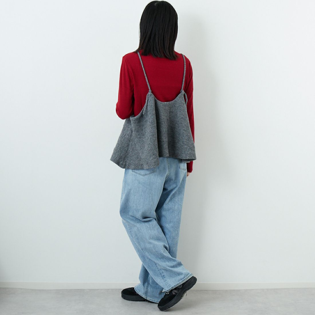 crinkle crinkle crinkle [クリンクル クリンクル クリンクル] ウールミックス ランジェリーキャミソール [CC-4023] GREY &&モデル身長：162cm 着用サイズ：F&&