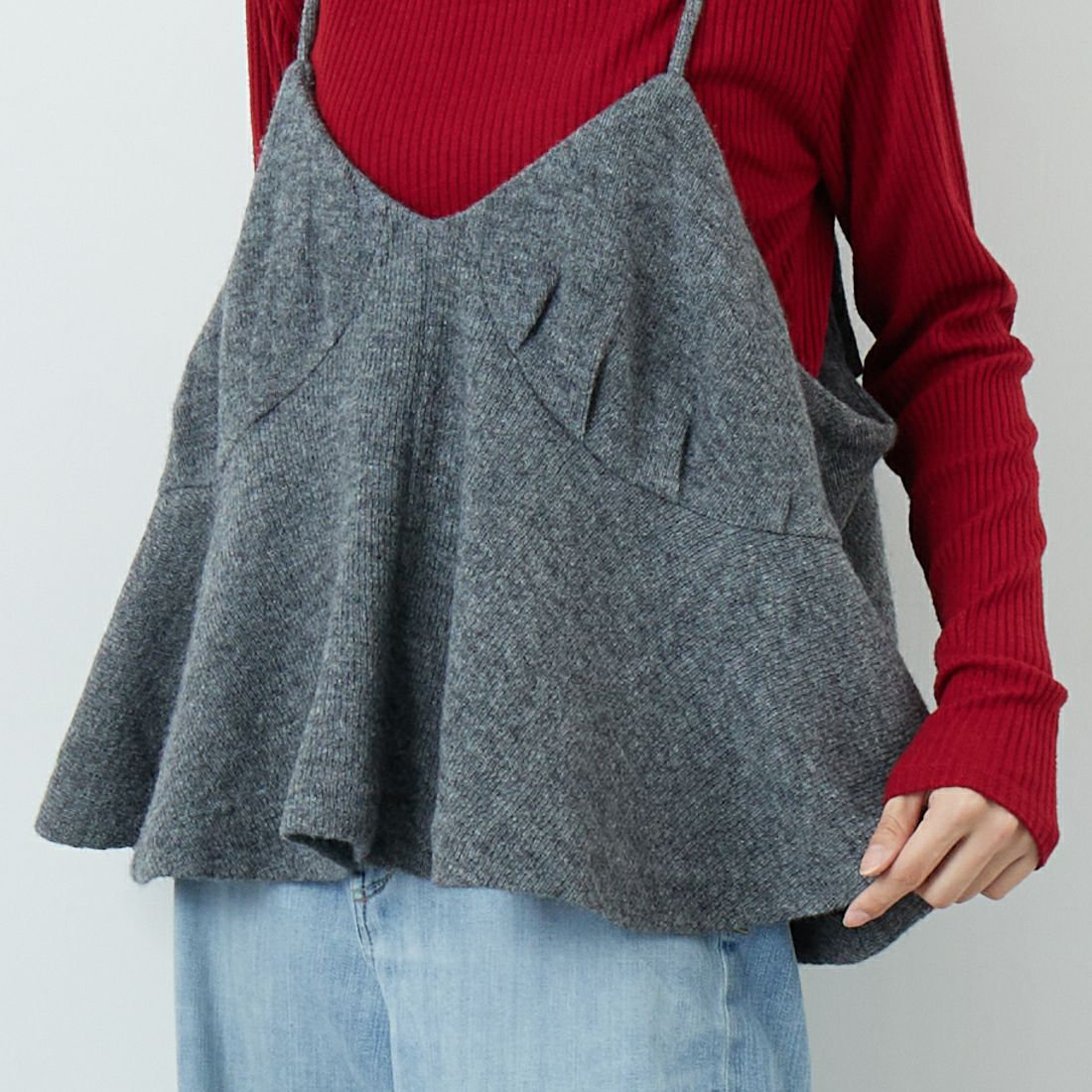 crinkle crinkle crinkle [クリンクル クリンクル クリンクル] ウールミックス ランジェリーキャミソール [CC-4023] GREY &&モデル身長：162cm 着用サイズ：F&&