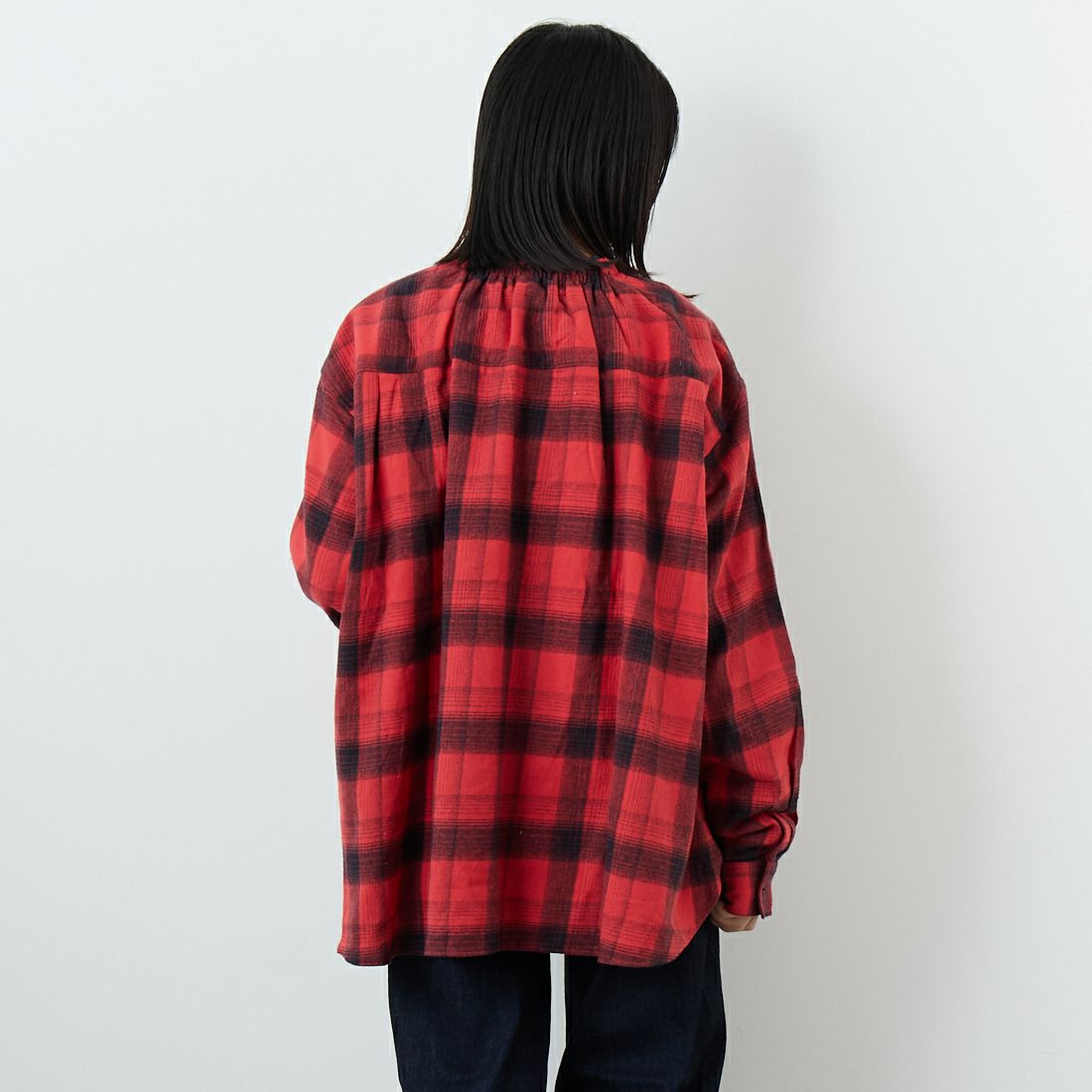 crinkle crinkle crinkle [クリンクル クリンクル クリンクル] ネルチェックシャツビスチェ [CC-4024] RED &&モデル身長：162cm 着用サイズ：F&&
